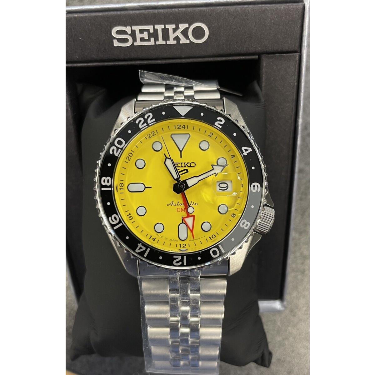 Seiko 5 Sport Automatic Gmt Steel Band Yellow Dial Watch SSK017 Made In Japan