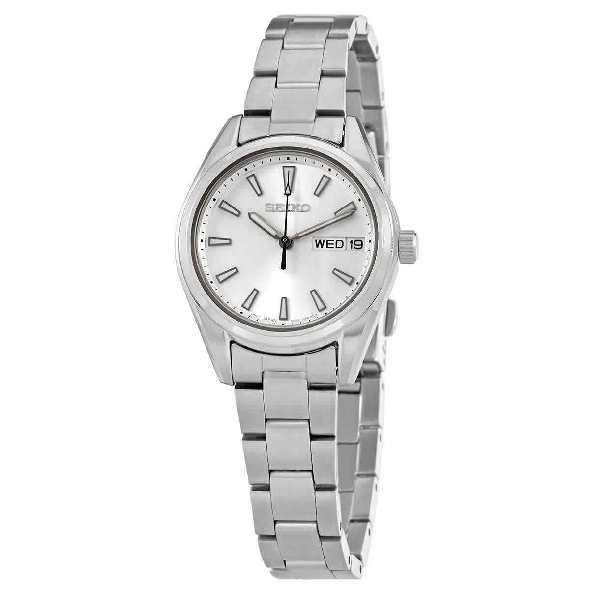 Seiko Neo Classic Quartz Silver Dial Ladies Watch SUR349P1 - Dial: Silver, Band: Silver, Bezel: Silver