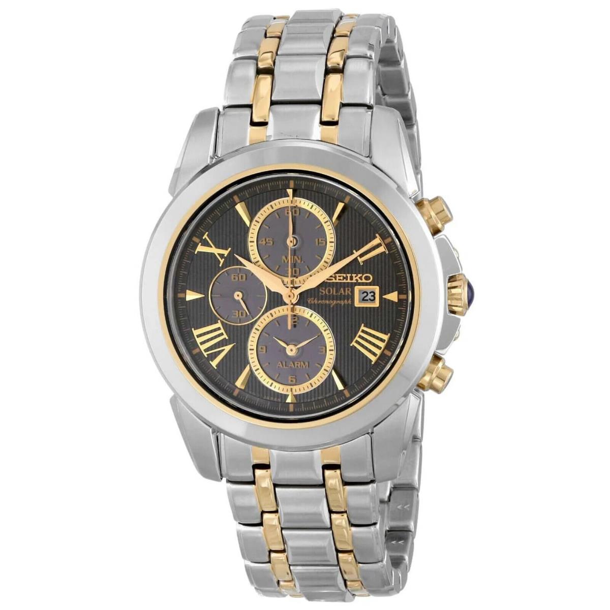 Seiko Men`s SSC194 Le Grand Sport Solar Chronograph Grey Dial Two Tone Alarm - Dial: Gray, Band: Gold, Silver, Bezel: Silver