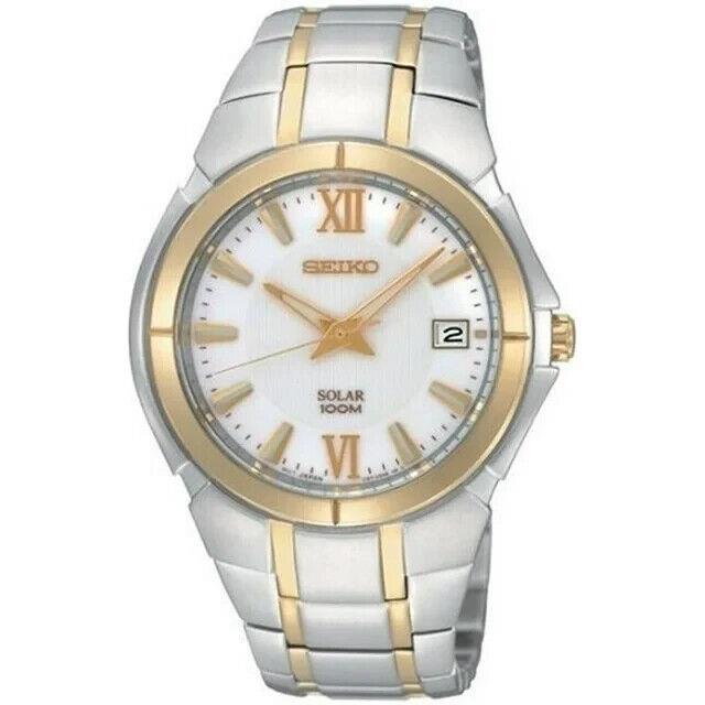 Seiko Men`s SNE088 Two Tone Stainless Steel Analog with White Dial Watch