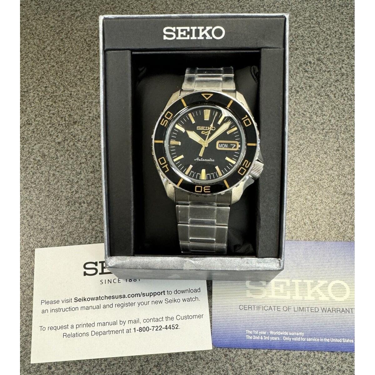 Seiko 5 Automatic Black Dial Steel Bracelet Men`s Watch SRPK99 Made In Japan