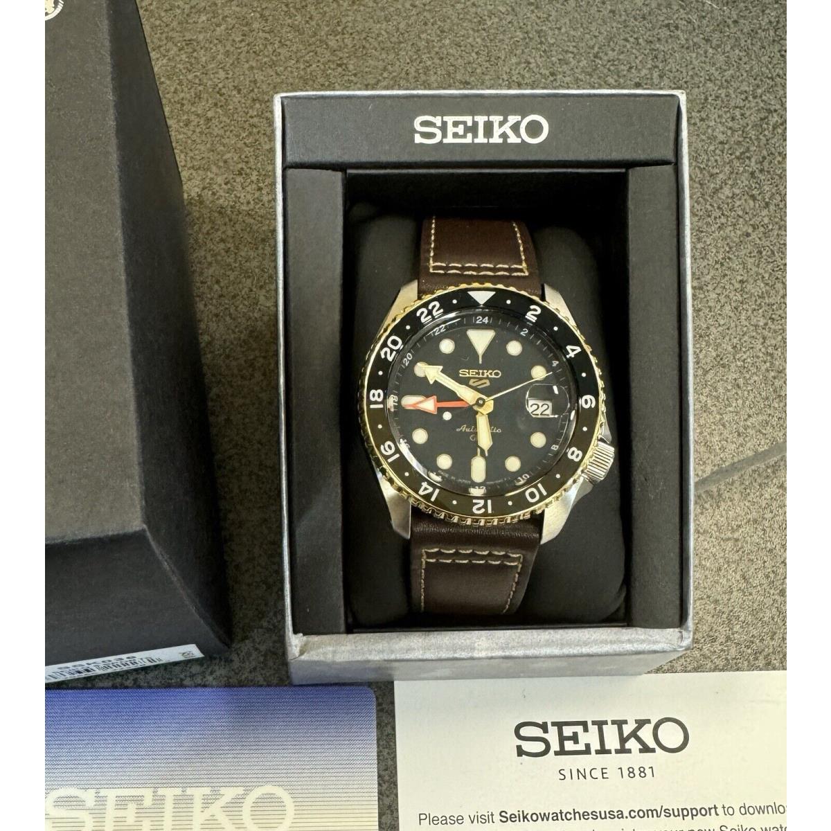 Seiko 5 Sports Automatic Gmt Leather Band Black Dial Watch SSK036 Japan Made