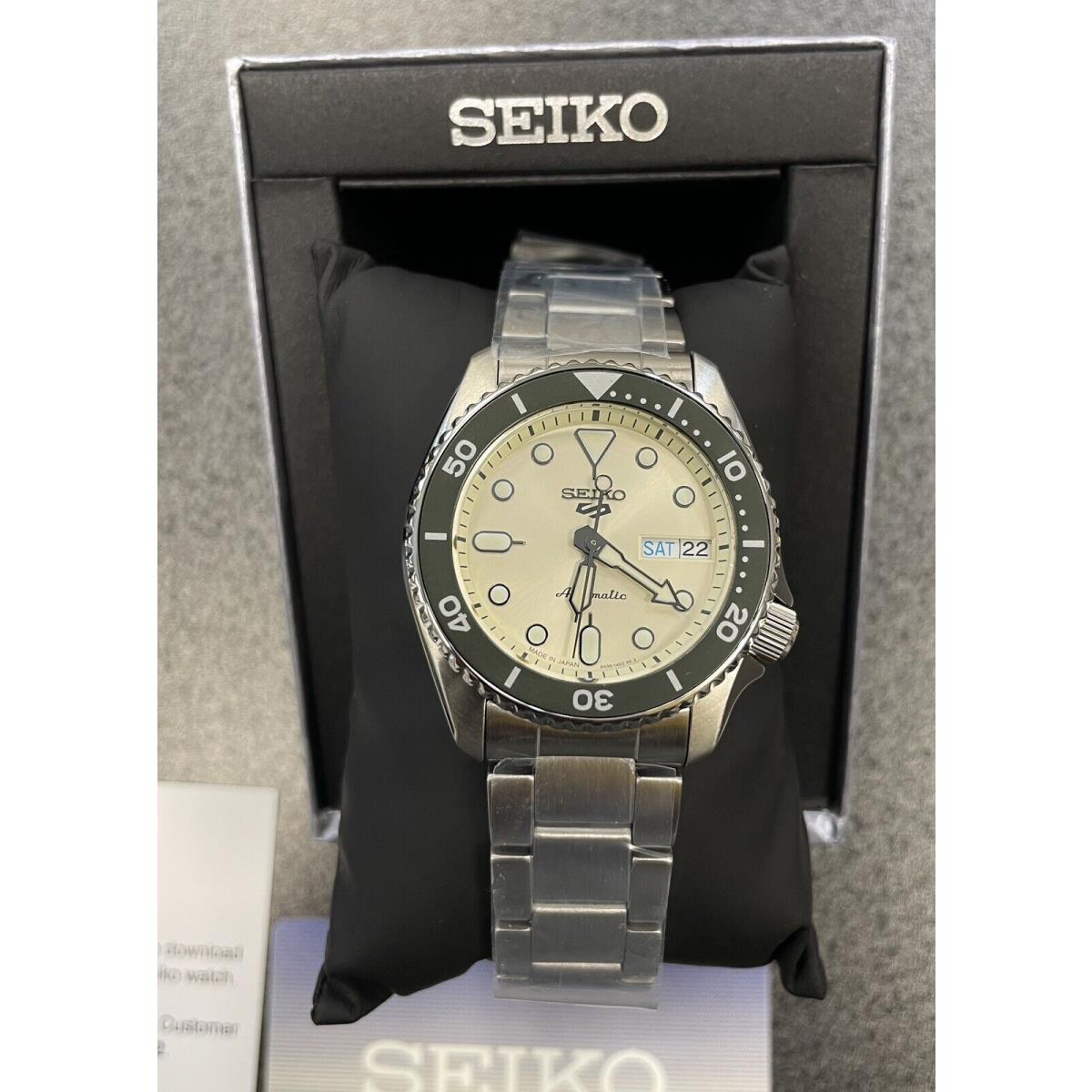 Seiko 5 Five Sports SRPK31 Automatic Mid Size Watch Beige Dial Made Japan 38mm