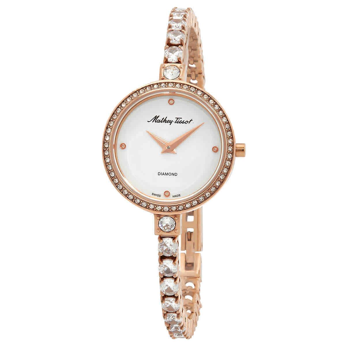 Mathey-tissot Infinity Quartz Diamond Crystal Silver Dial Ladies Watch D986SPI - Dial: Silver, Band: Silver-tone, Bezel: Rose Gold-tone