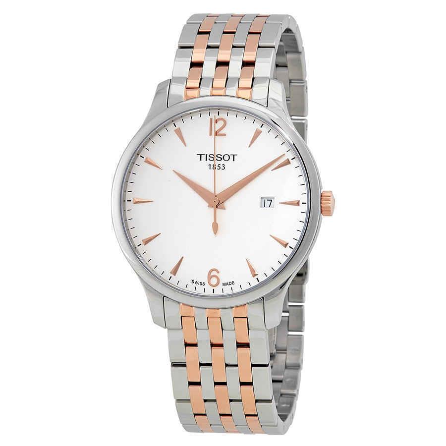 Tissot Tradition Silver Dial Men`s Watch T063.610.22.037.01 - Dial: Silver, Band: Gray, Pink, Bezel: Silver