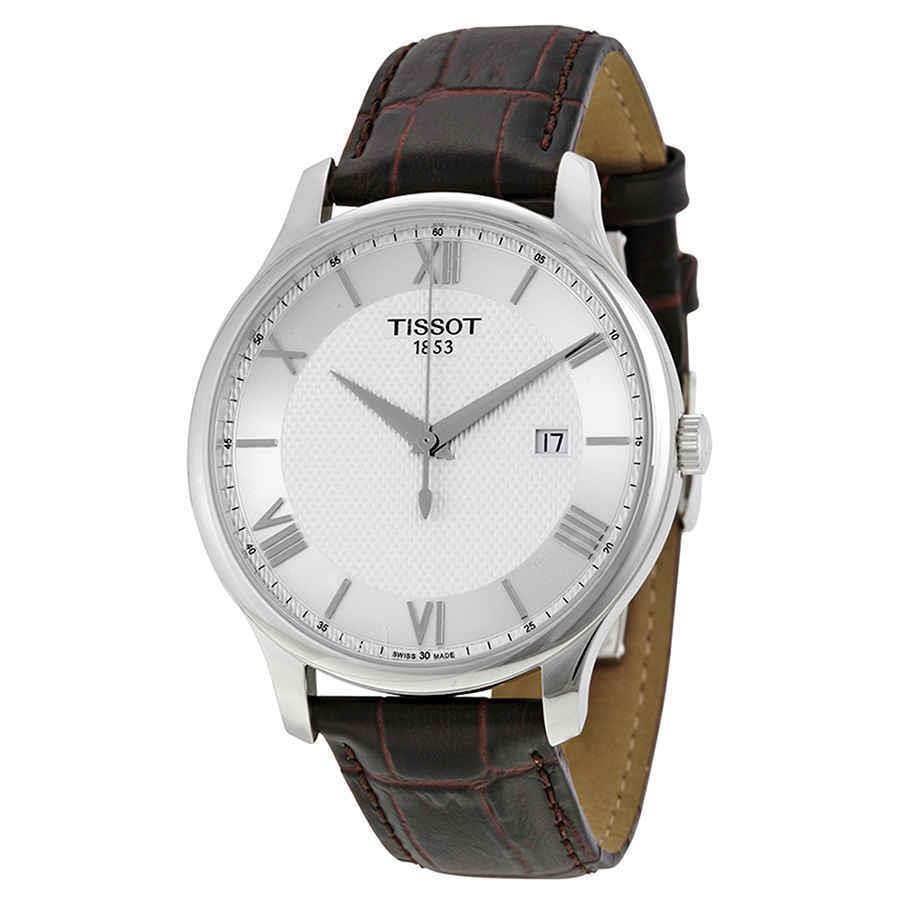 Tissot Tradition Silver Dial Brown Leather Men`s Watch T063.610.16.038.00 - Dial: Silver, Band: Brown, Bezel: Silver