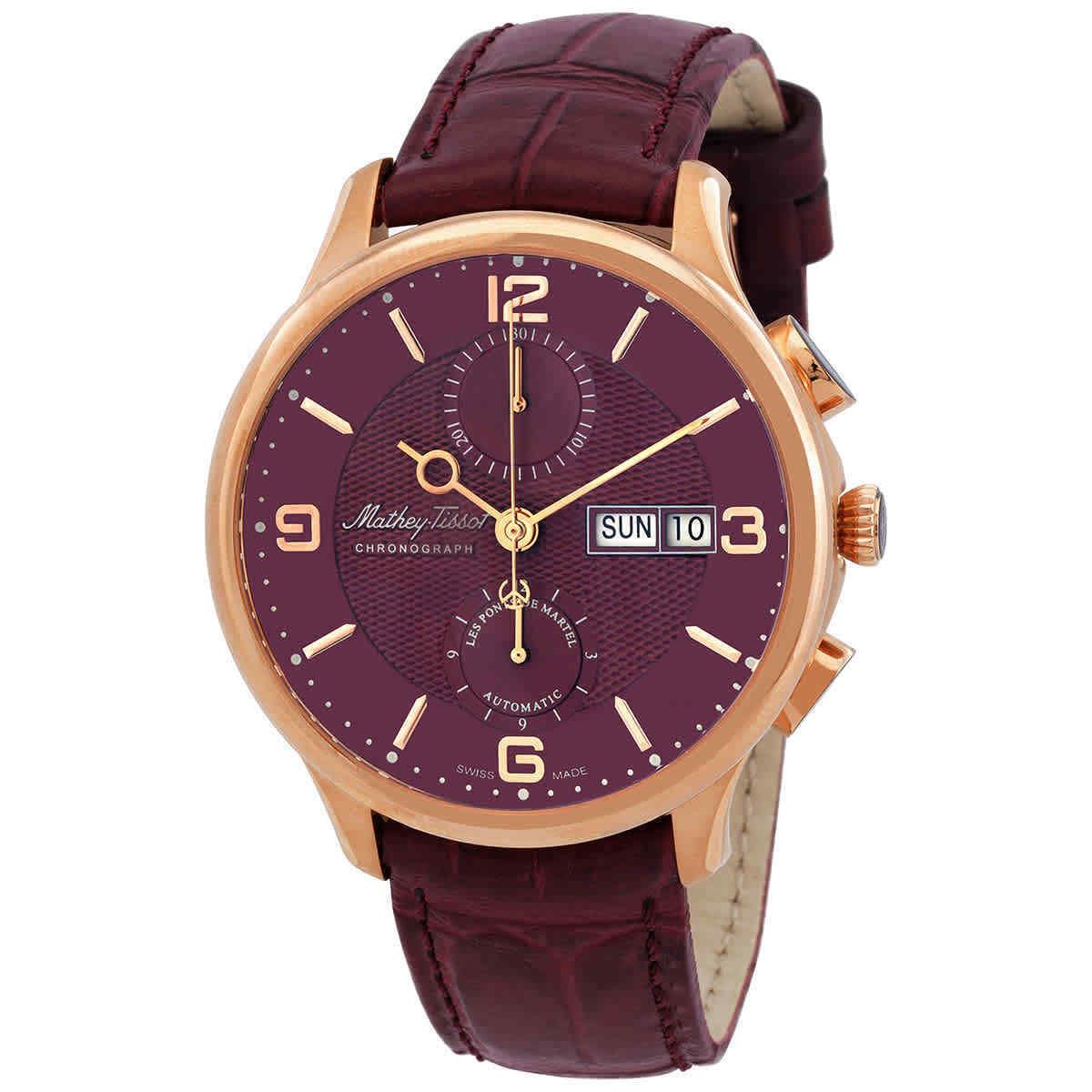 Mathey-tissot Edmond Chrono Automatic Chronograph Mens Watch H1886CHATPR - Dial: Purple, Band: Purple, Bezel: Rose Gold-tone