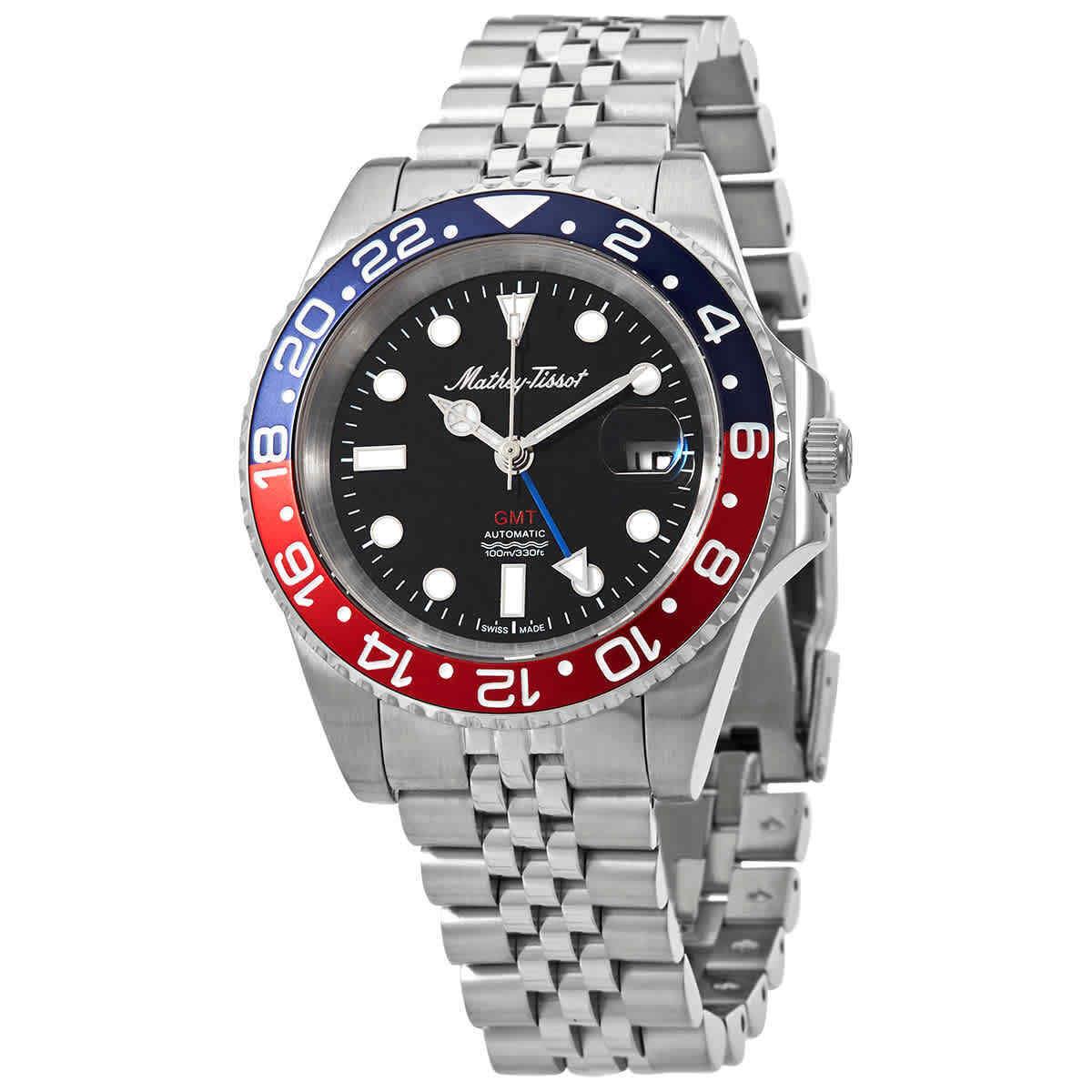 Mathey-tissot Gmt Automatic Black Dial Pepsi Bezel Men`s Watch H903ATAR