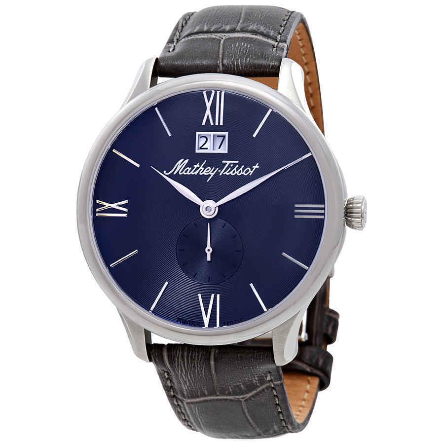 Mathey-tissot Edmond Quartz Blue Dial Men`s Watch H1886QAS - Dial: Blue, Band: Brown, Bezel: Silver-tone