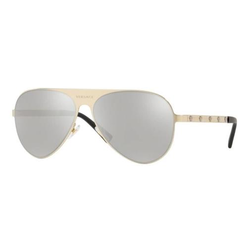 Versace Pilot Sunglasses VE 2189 Pale Gold Frame Gray Mirror