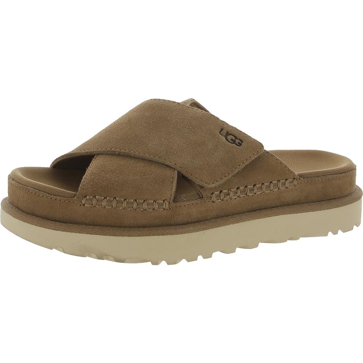 Ugg Womens Goldenstar Leather Slip On Open Toe Platform Sandals Shoes Bhfo 1037 Chestnut