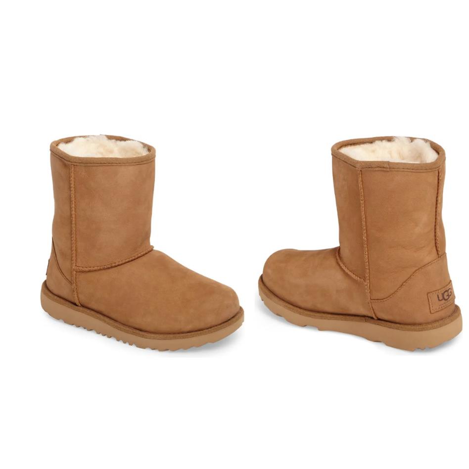 Ugg Chestnut Classic Short II Waterproof Pull-on Boots 3 Kids Cozy Wool Lined