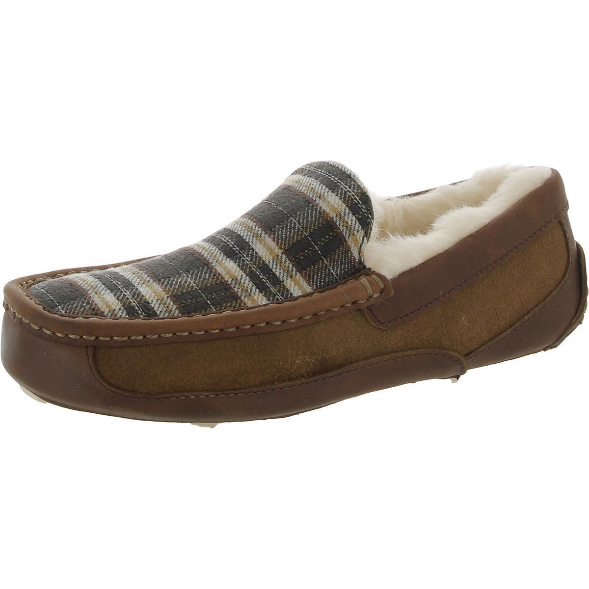 Ugg Mens Ascot Brown Suede Plaid Loafer Slippers Shoes 8 Medium D Bhfo 9641 - Chestnut/Plaid