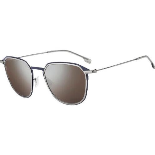 Hugo Boss Men`s Titanium Slim Geometric Sunglasses - B1195S - Made In Italy - Mt Ruthenium-Blue/Silver (09T9 T4), Frame: Select Variation