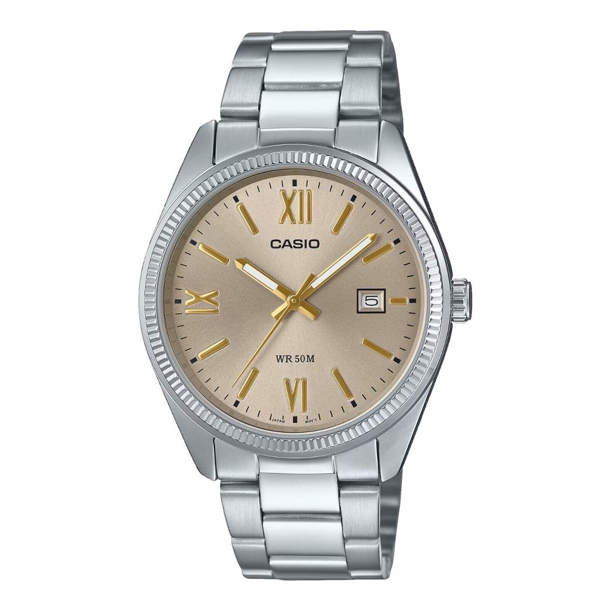 Casio MTP1302DD-9AV Men`s Standard Classic Stainless Steel Bronze Dial Watch - Dial: Bronze, Band: Silver, Bezel: Silver