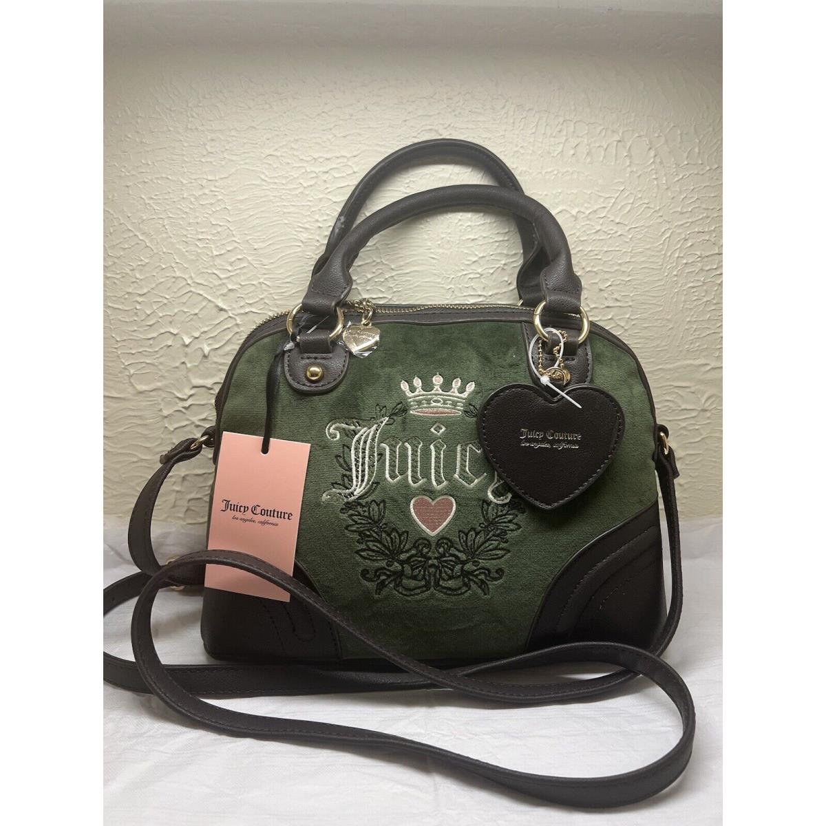 Super Green Juicy Couture Bag Heritage Dome Satchel Velour Embroidered Purse