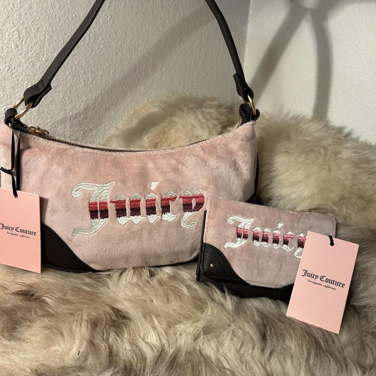 Juicy Couture Retro Vibe Shoulder Bag Wallet Set - Dusty Blush Velour