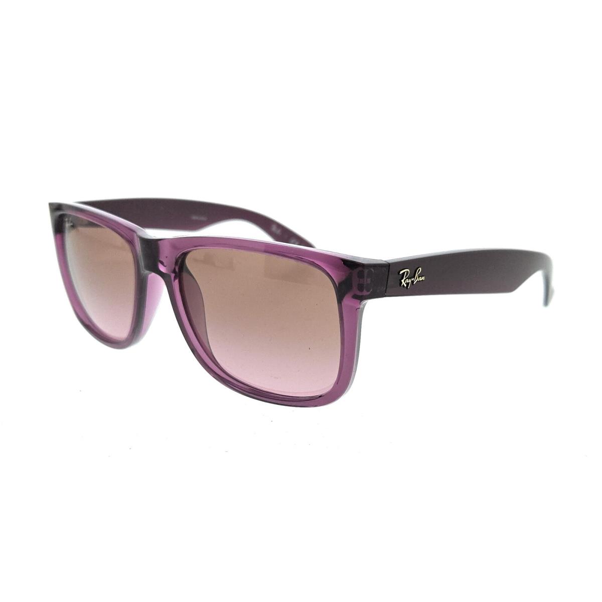 Ray- Ban 0RB4165 659514 Justin Transparent Violet Square Sunglasses - Transparent Violet, Frame: Transparent Violet, Lens: Pink Gradient Brown