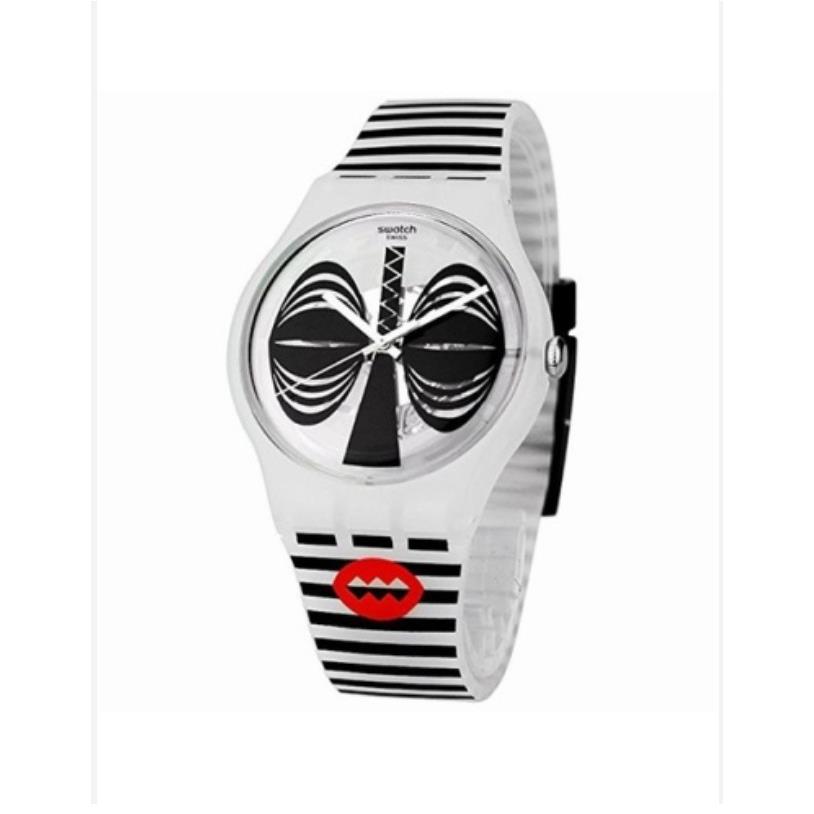 Swiss Swatch Maskara Skeleton Clear Dial Silicone Stripes Watch SUOW122 41MM