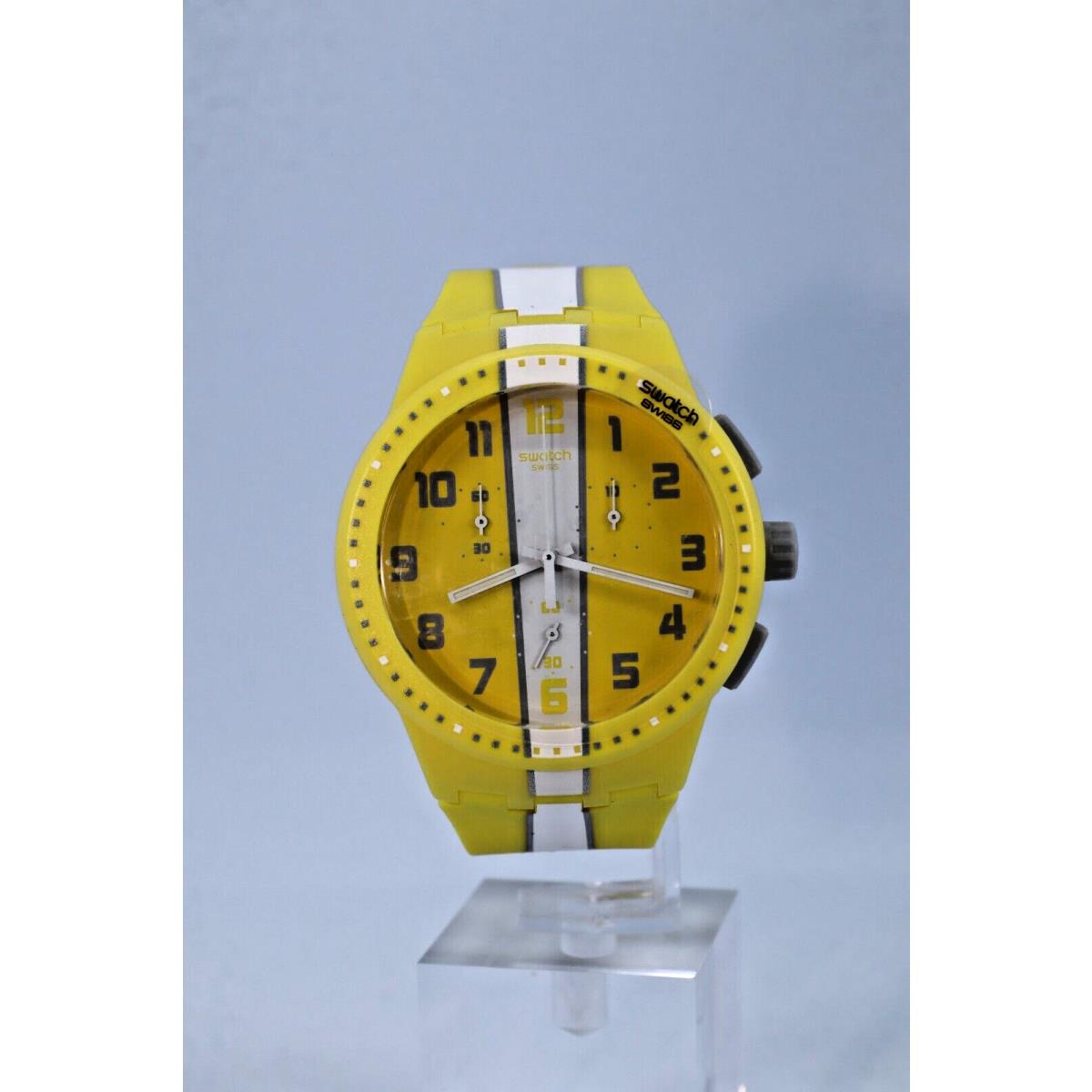 Limited Swiss Swatch Amorgos Chronograph White Yellow Silicone Strap SUSJ100 42