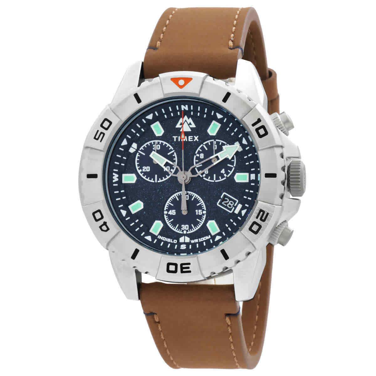 Timex Expedition North Chronograph Quartz Blue Dial Men`s Watch TW2W16300 - Dial: Blue, Band: Brown, Bezel: Silver-tone