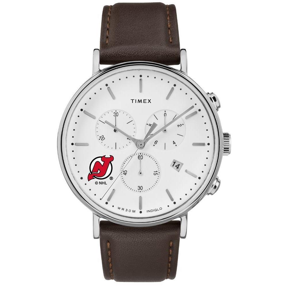 Timex Mens Jersey Devils Watch Chronograph Leather Band Watch