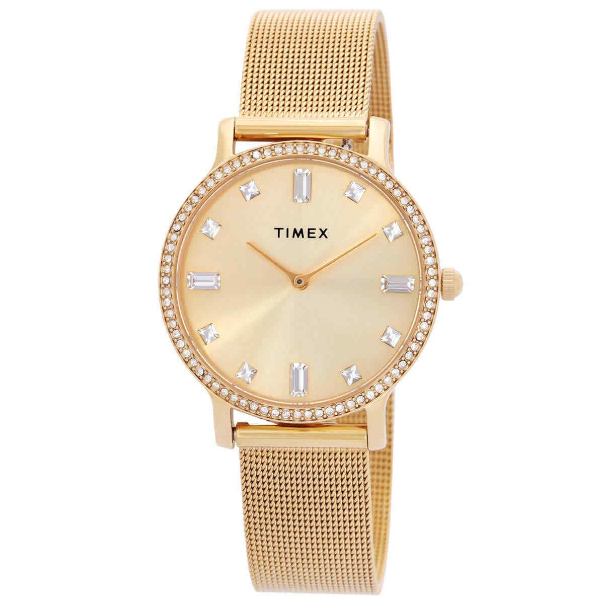 Timex Transcend Quartz Crystal Gold Dial Ladies Watch TW2W19300