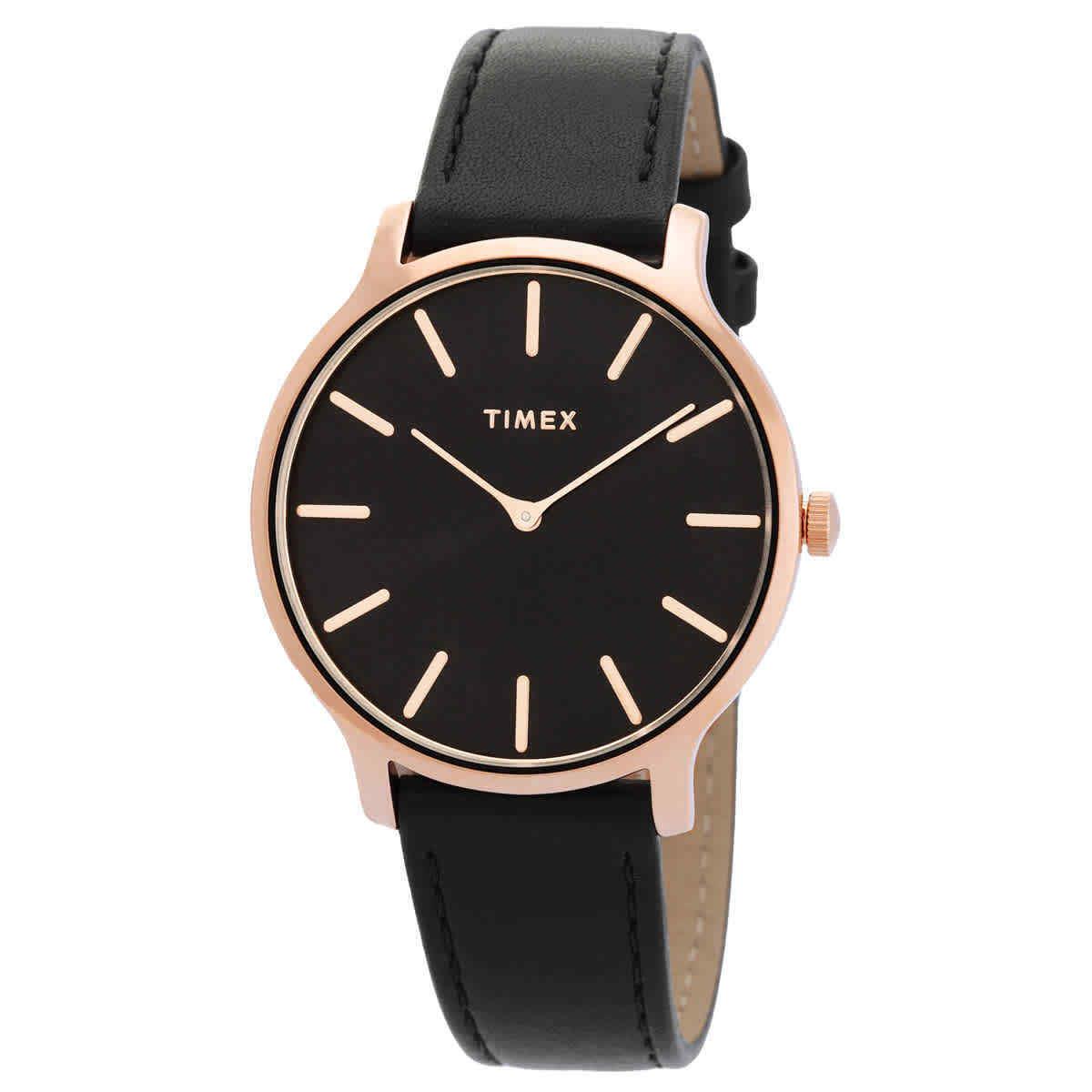 Timex Transcend Quartz Black Dial Ladies Watch TW2W19800 - Dial: Black, Band: Black, Bezel: Rose Gold-tone