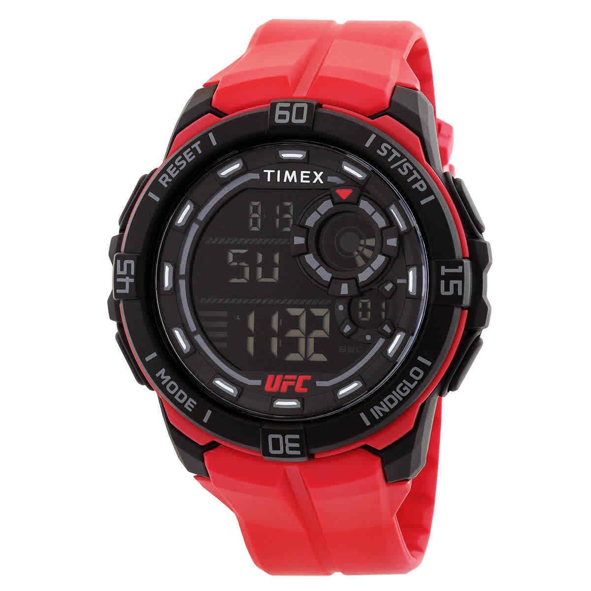 Timex Ufc Rush Alarm Quartz Digital Black Dial Men`s Watch TW5M59200GP - Dial: Black, Band: Red, Bezel: Black