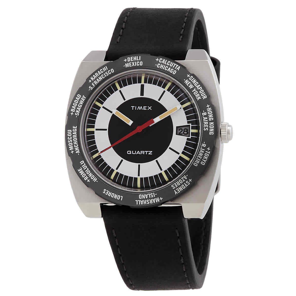 Timex World Time Reissue Quartz Black Dial Men`s Watch TW2V69500 - Dial: Black, Band: Black, Bezel: Silver-tone