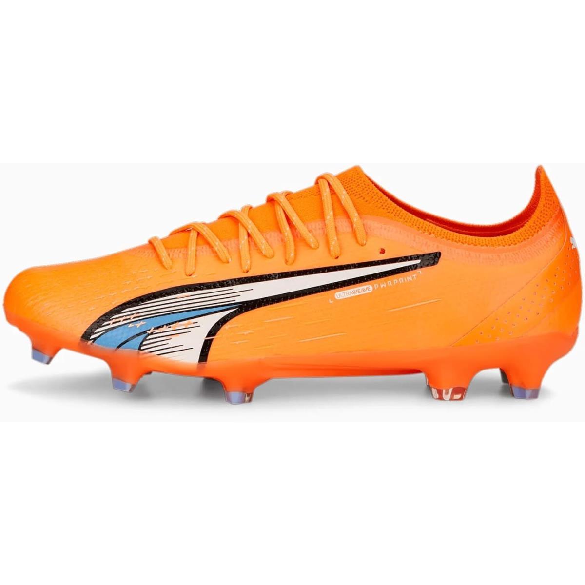 Puma Men`s Ultra Ultimate Fg/ag Soccer Shoes - Ultra Orange/Puma White/Blue Glimmer