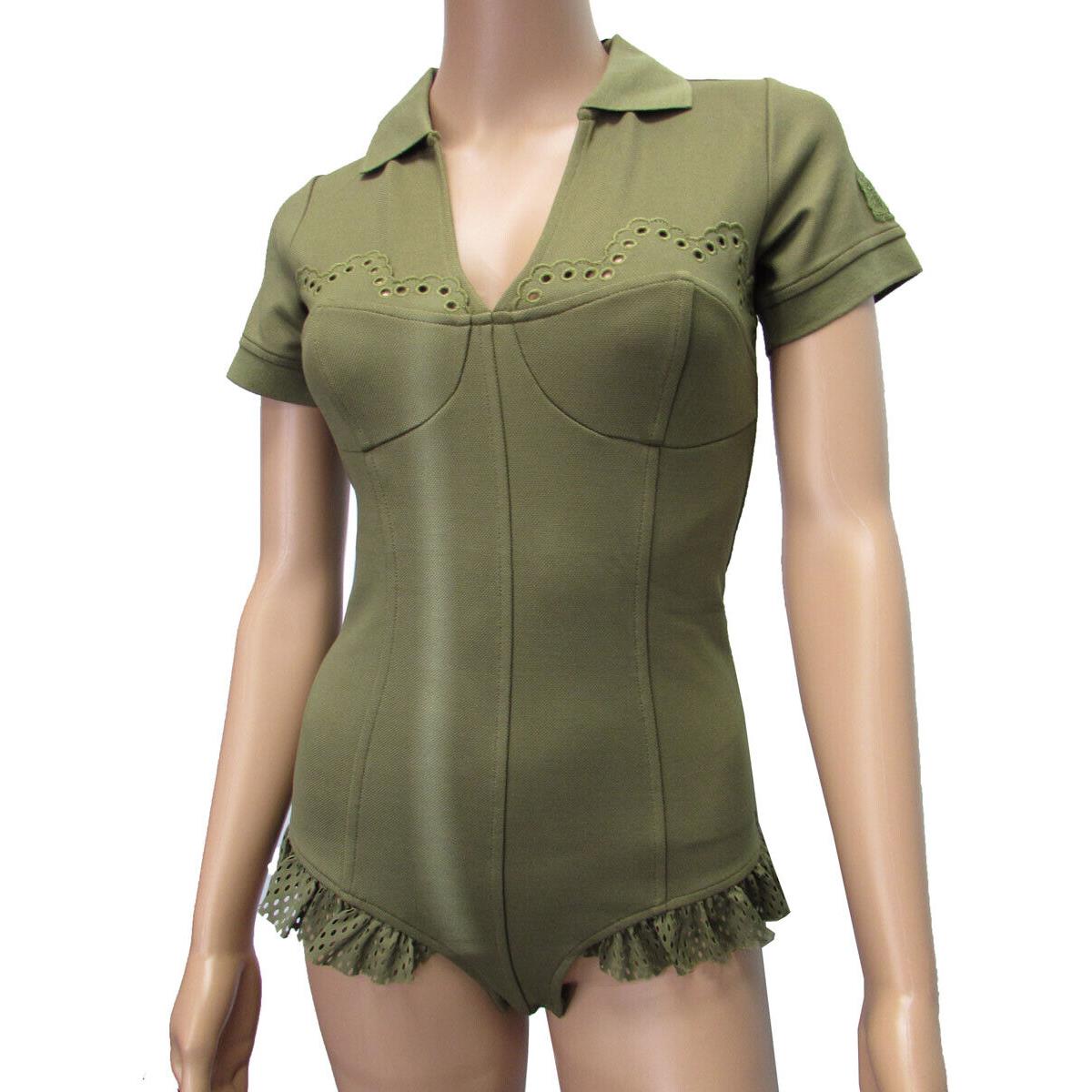 Fenty Puma By Rihanna Womens Polo Collar Bodysuit Shirt Olive Branch L