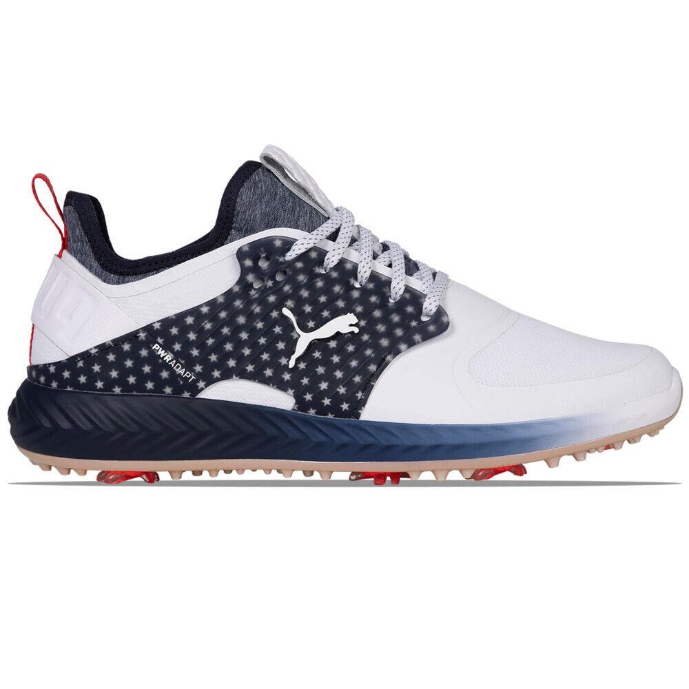 Mens Puma Ignite Pwradapt Caged Team Usa Golf Shoes Navy/white/red 8 M - Navy / White / High Risk Red