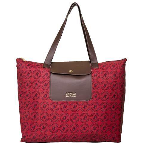 Cavalli Class Women`s Extra Large Tote Handbag Printed Red