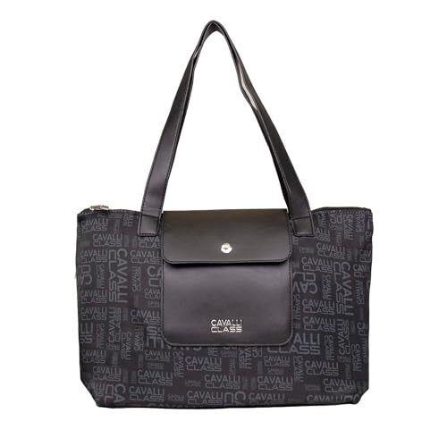 Cavalli Class Women`s Large Tote Handbag Logo Print Black