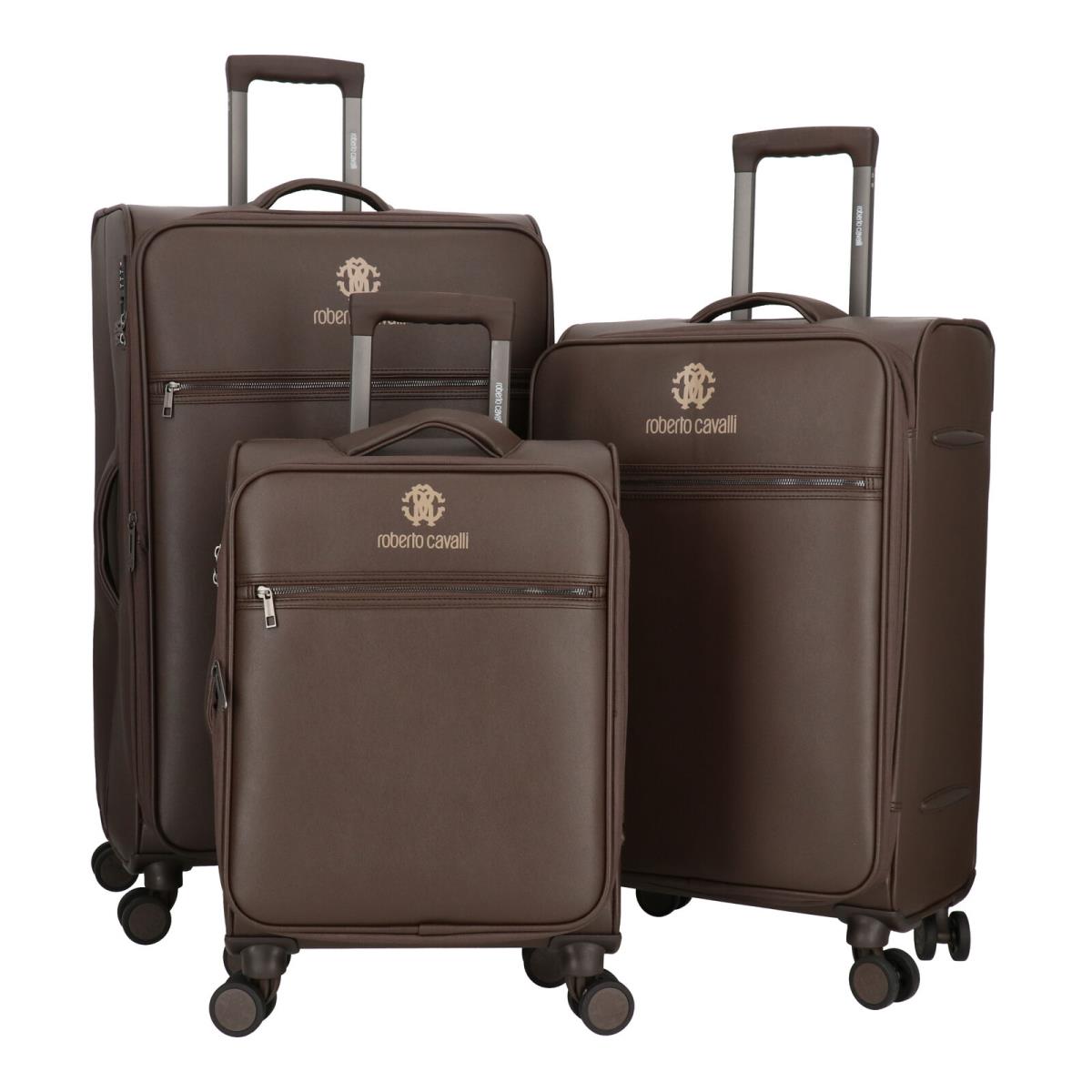 Roberto Cavalli Luxury Brown 3 Piece Luggage Set Abs Hard Shell Suitcases with