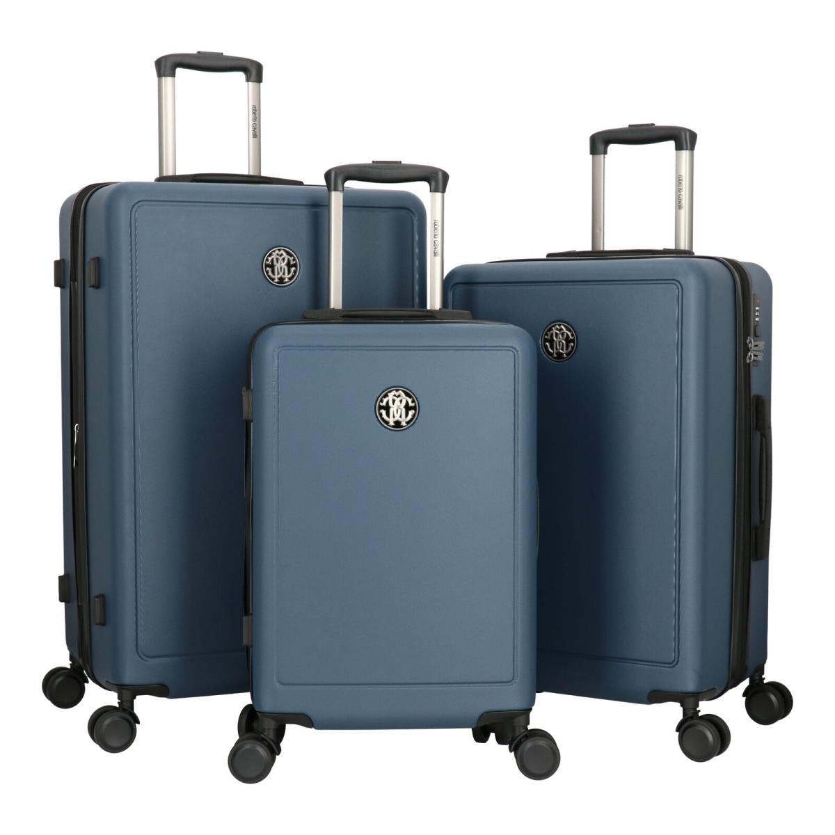 Roberto Cavalli Luxury Navy 3 Piece Luggage Set Abs Hard Shell Suitcases with