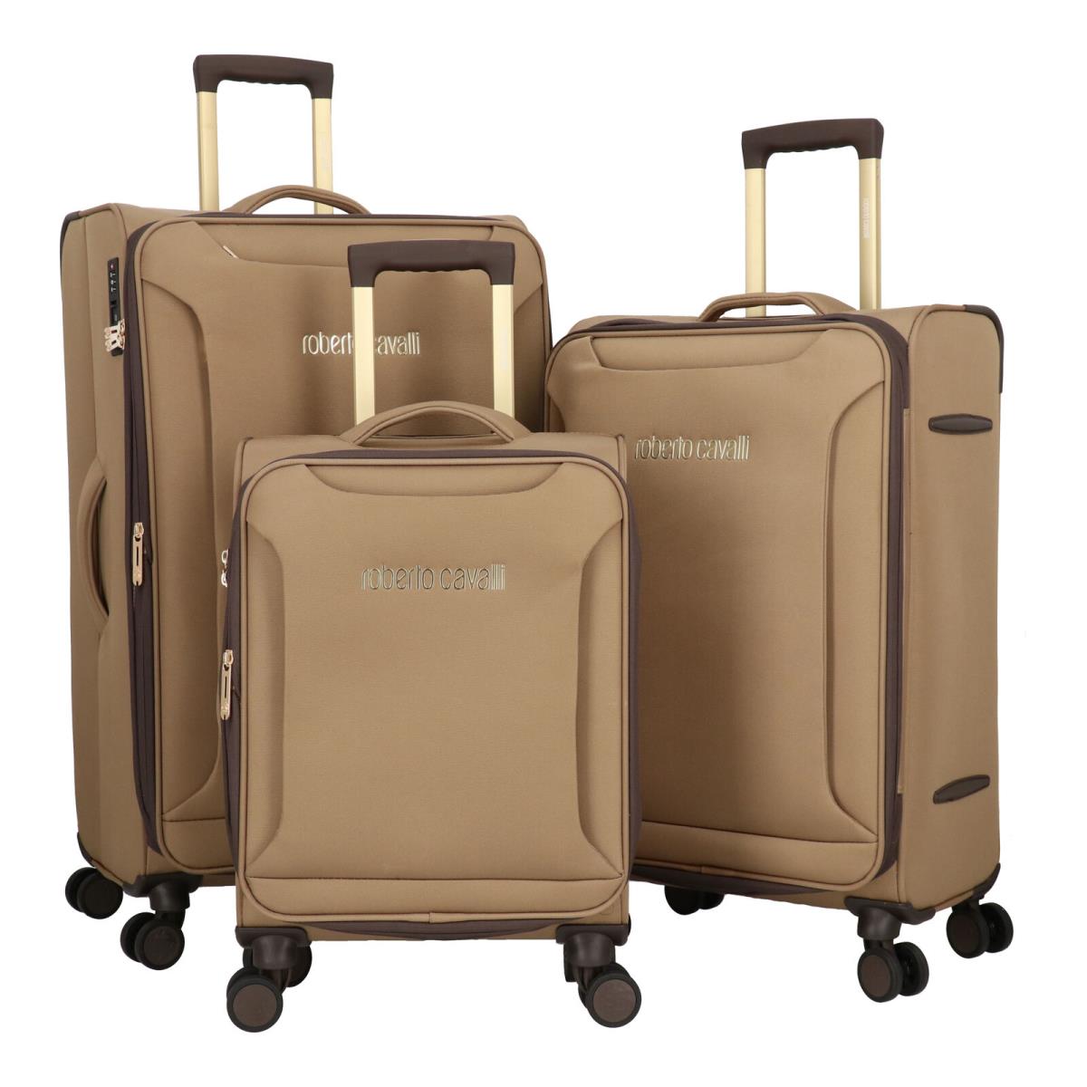 Roberto Cavalli Luxury Khaki 3 Piece Luggage Set Abs Hard Shell Suitcases with