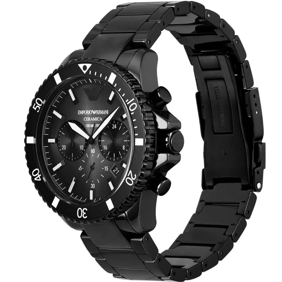 Emporio Armani AR70010 Black Chronograph Dial Black Ceramic Bracelet Mens Watch