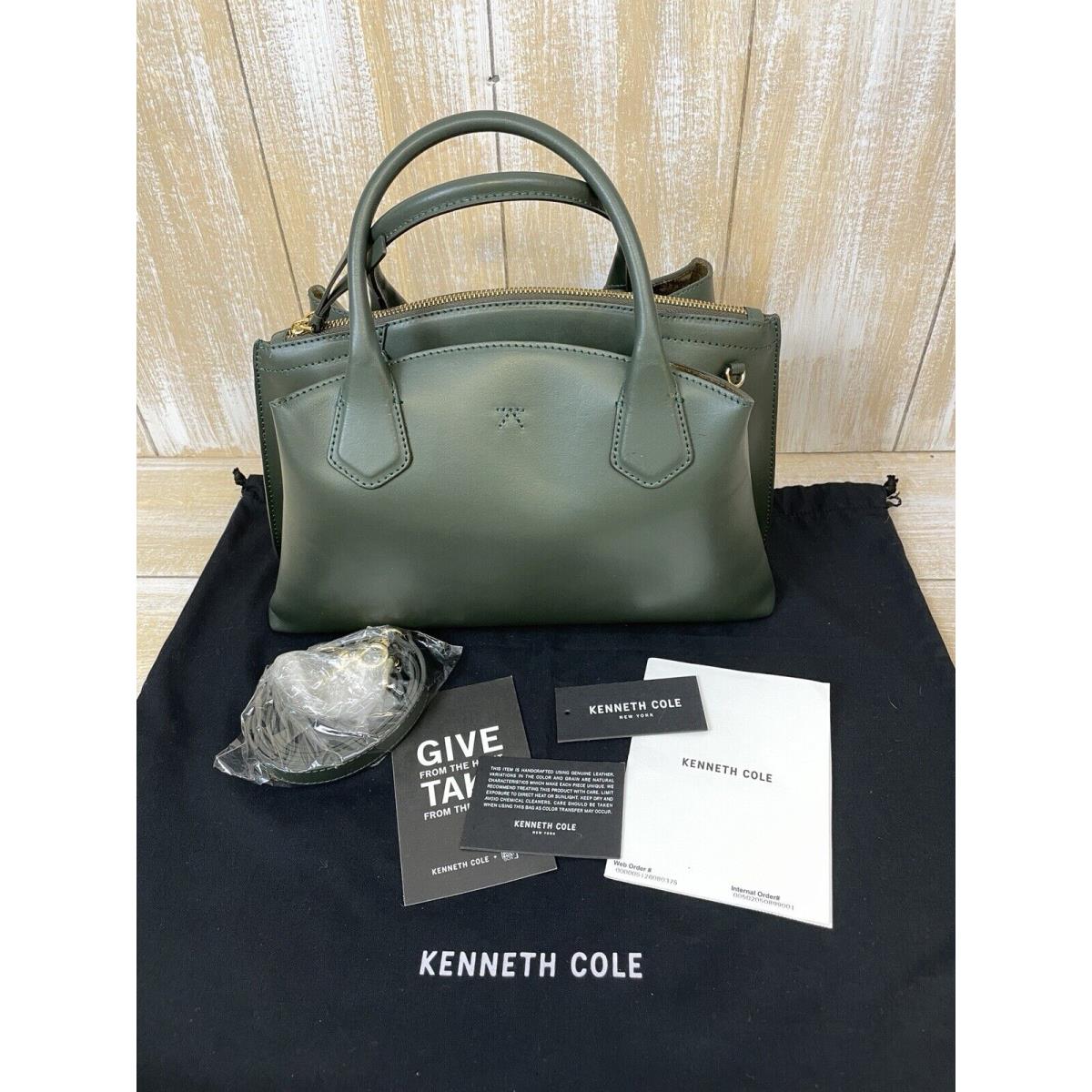 Kenneth Cole York Green Leather Center Zip Tote Satchel Bag