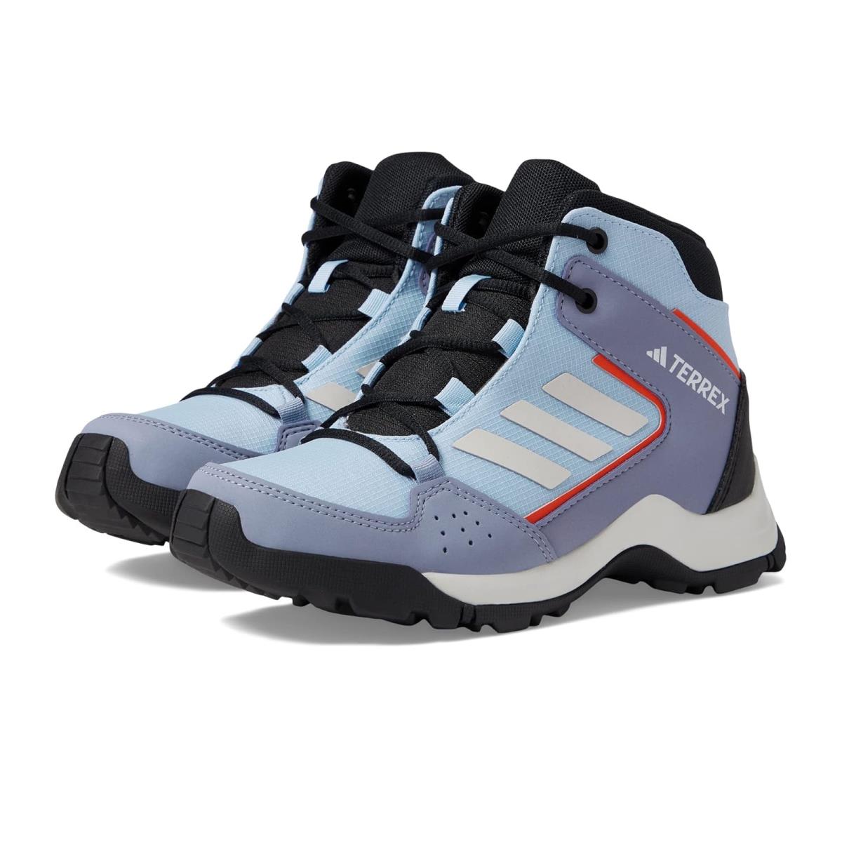 Boy`s Hiking Adidas Outdoor Kids Terrex Hyperhiker Mid Little Kid/big Kid - Blue Dawn/Grey One/Solar Gold