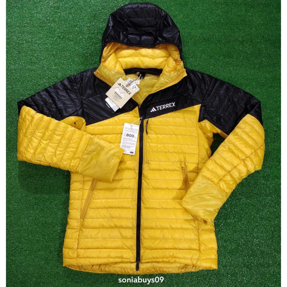 Adidas Men`s Terrex Techrock Down Hooded Jacket IB1082 Yellow Black Sizes