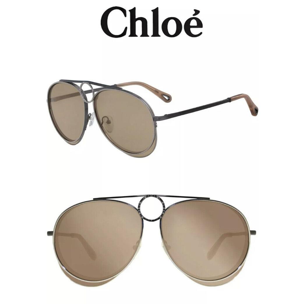 Chloe Romie 61mm Aviator Sunglasses Dark Nickel/nickel