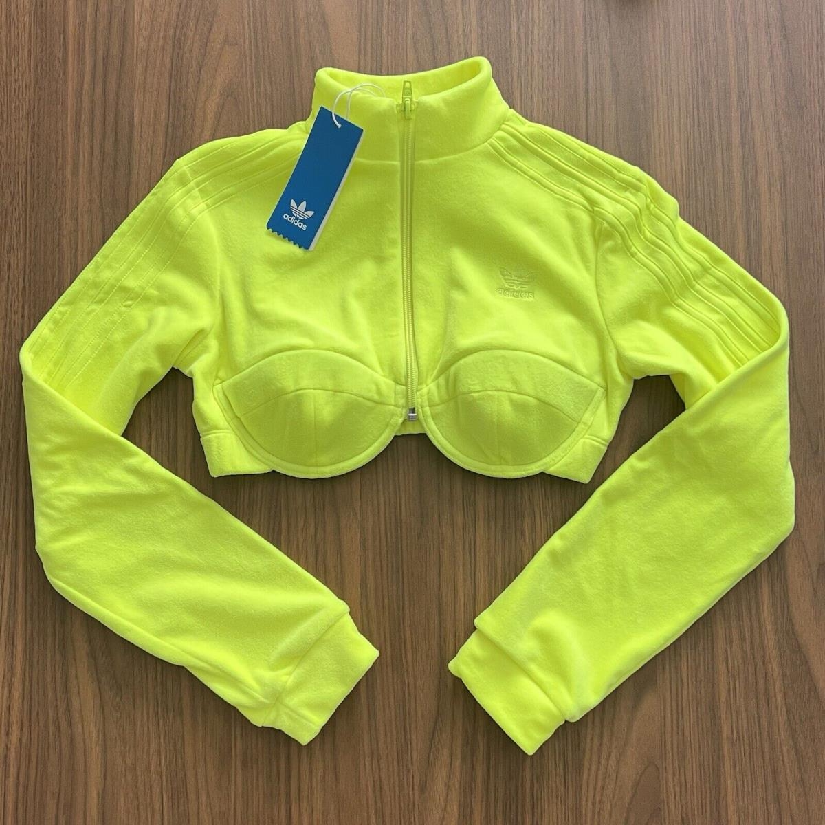 Adidas X Jeremy Scott Velour Cropped Full Zip Track Top Neon Yellow H50968