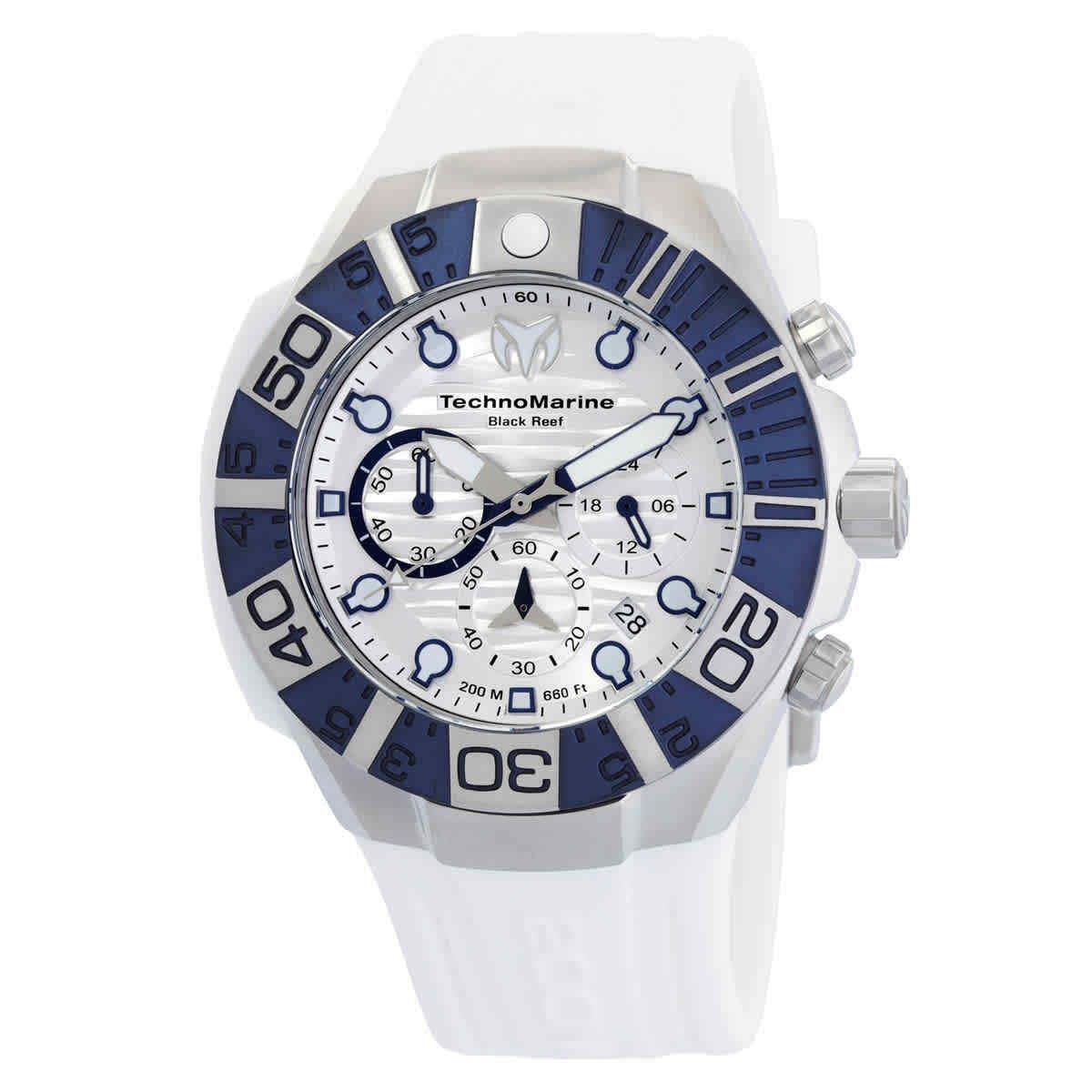 Technomarine Reef Black Chronograph Gmt Quartz White Dial Men`s Watch TM-523013