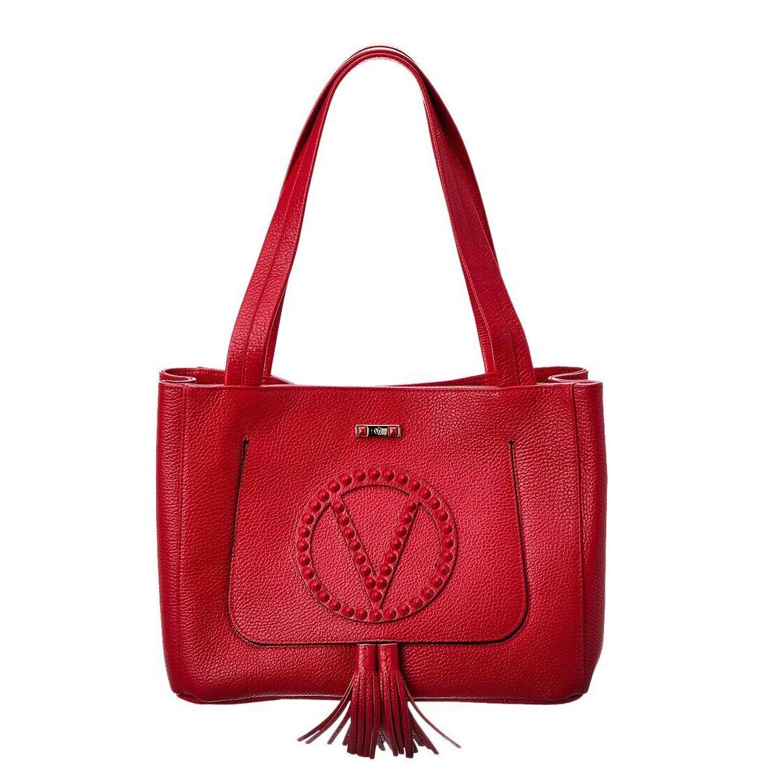 Valentino By Mario Valentino Estelle Rock Leather Tote Women`s Red