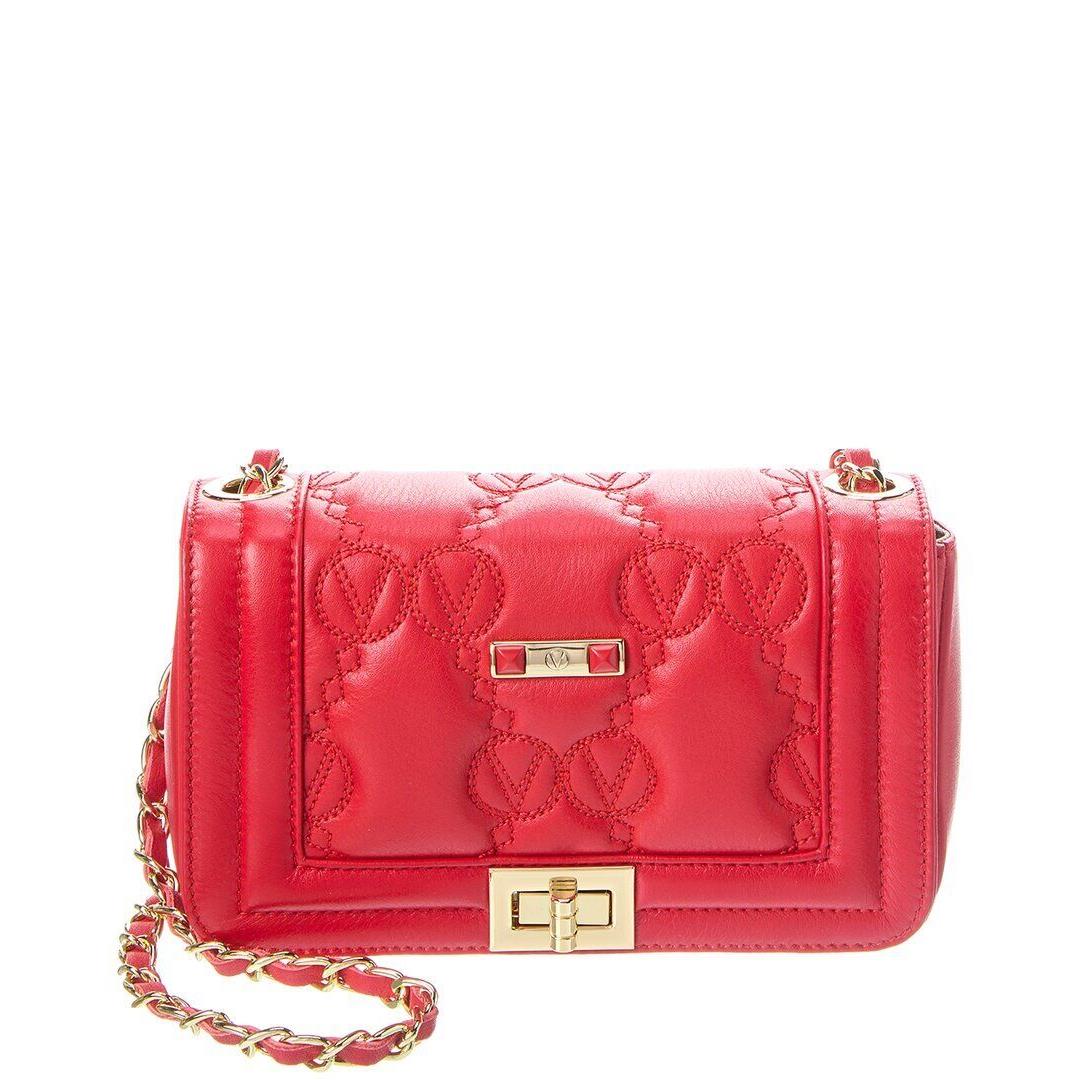 Valentino By Mario Valentino Beatriz Monogram Leather Shoulder Bag Women`s Red - Exterior: Red