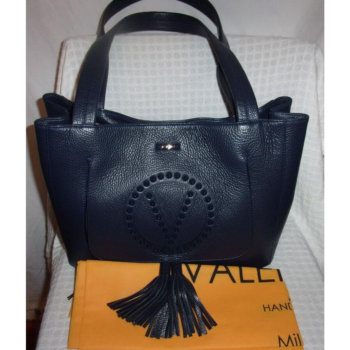 Valentino By Mario Valentino Ollie Leather Tote IN Navy Blue