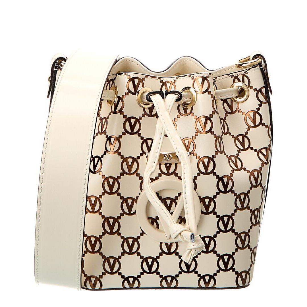 Valentino By Mario Valentino Jules Monogram Leather Bucket Bag Women`s White