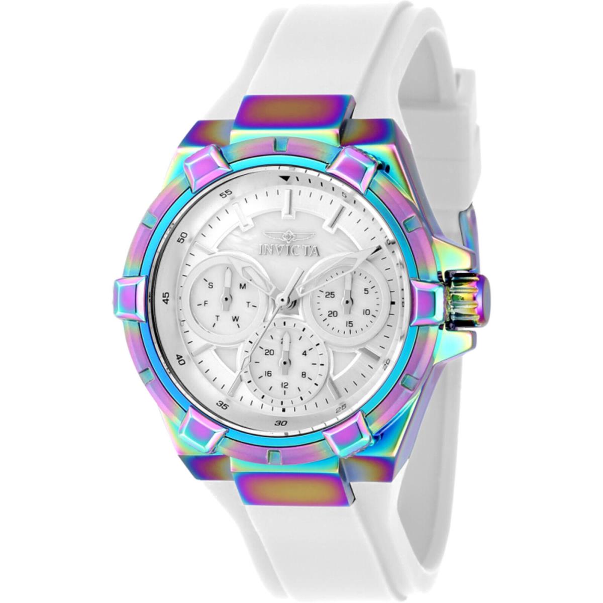 Invicta Women`s Watch Aviator Silver and White Dial Silicone Rubber Strap 37308 - Dial: Silver, White, Band: White